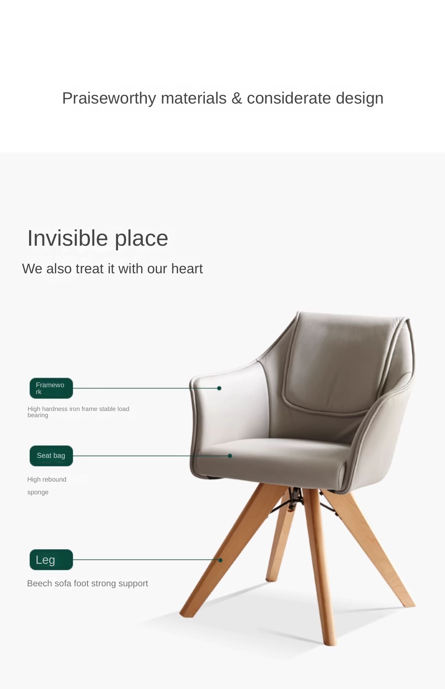 Beech Solid Wood Swivel Lounge Chair with Adjustable Backrest Rotate 360