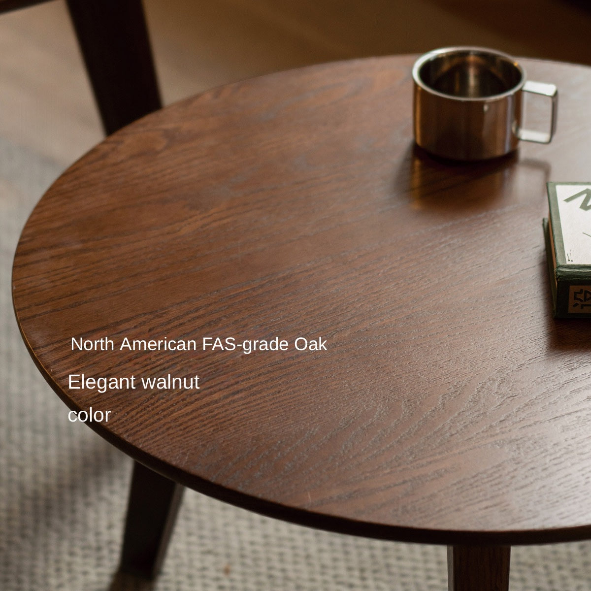 Oak, Solid Rubberwood Round Coffee Table, Walnut color