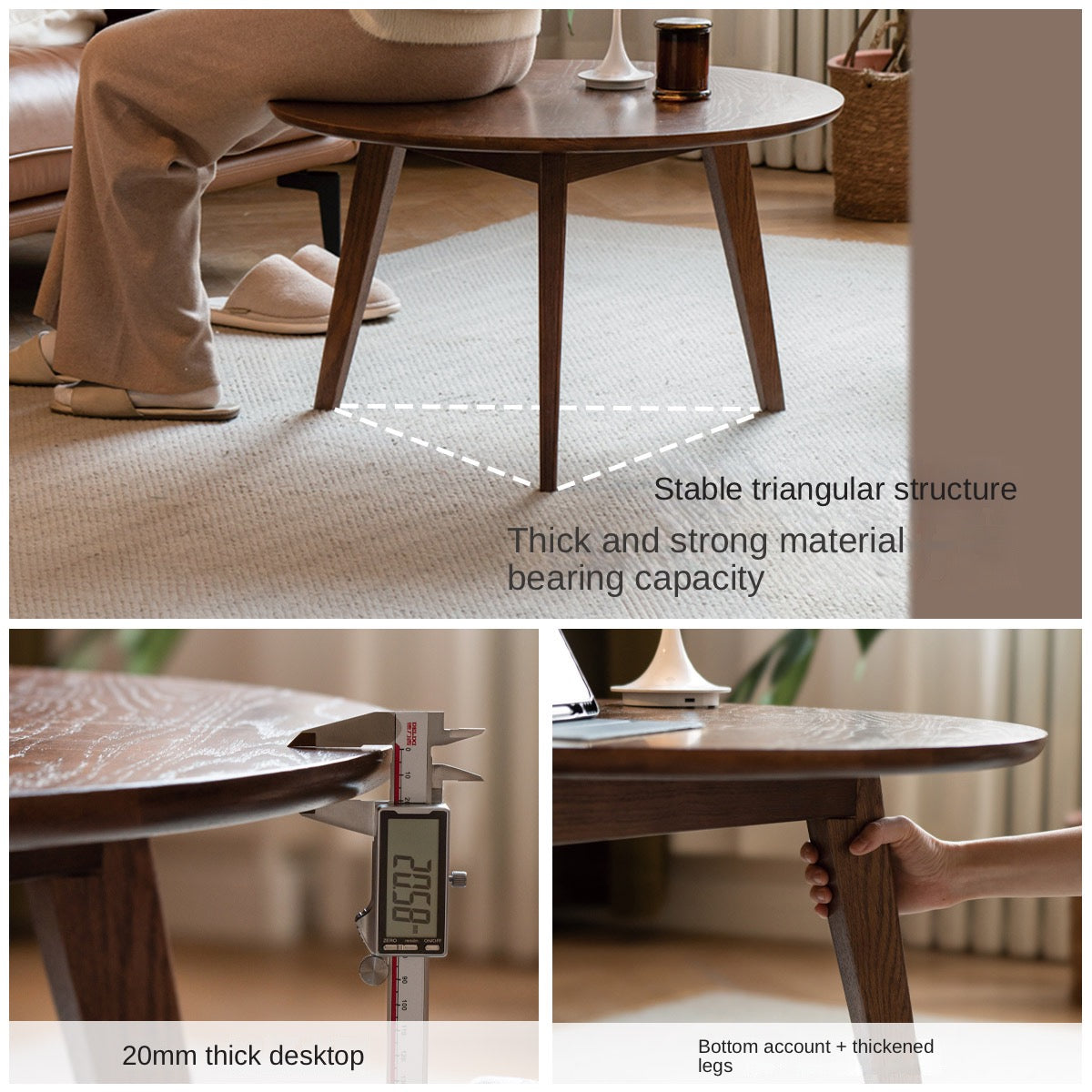 Oak, Rubberwood Solid Wood Round Coffee Table