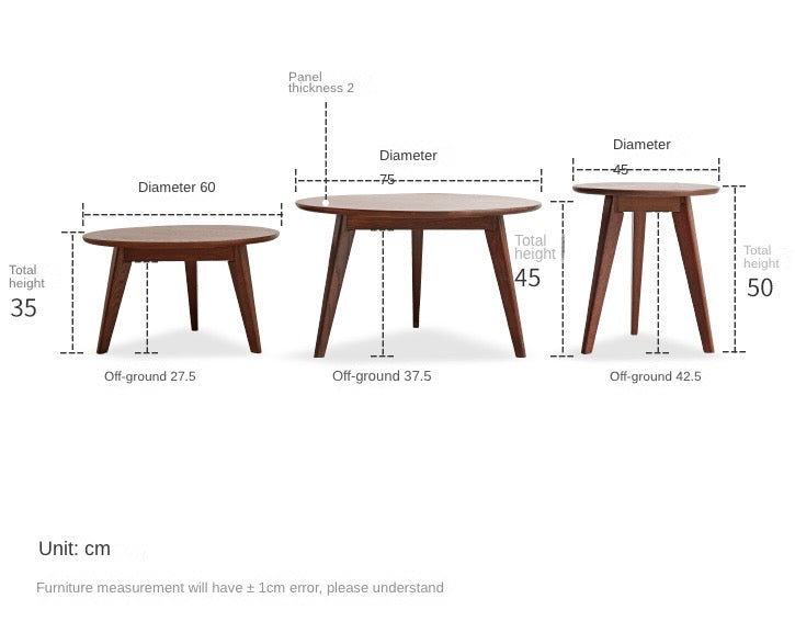 Oak, Solid Rubberwood Round Coffee Table, Walnut color