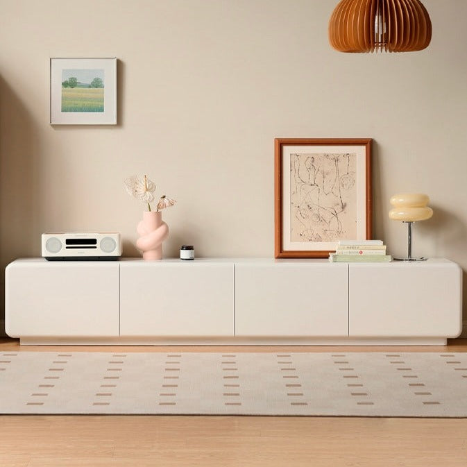 Poplar Solid Wood Floor TV Cabinet Cream Style.