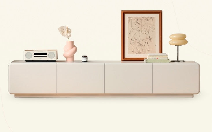 Poplar Solid Wood Floor TV Cabinet Cream Style.