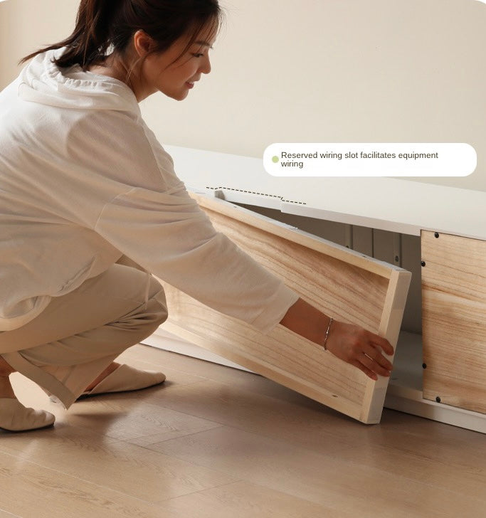 Poplar Solid Wood Floor TV Cabinet Cream Style.