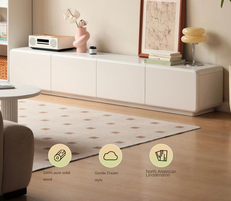 Poplar Solid Wood Floor TV Cabinet Cream Style.