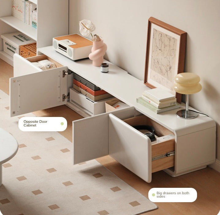 Poplar Solid Wood Floor TV Cabinet Cream Style.