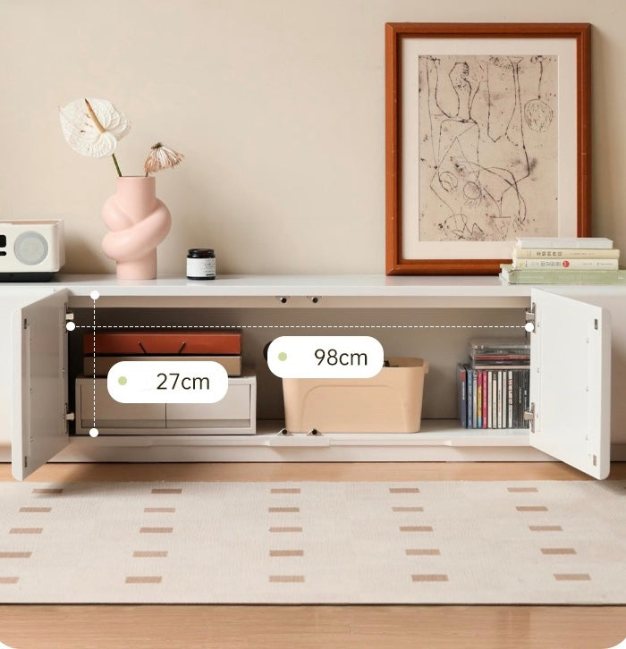 Poplar Solid Wood Floor TV Cabinet Cream Style.