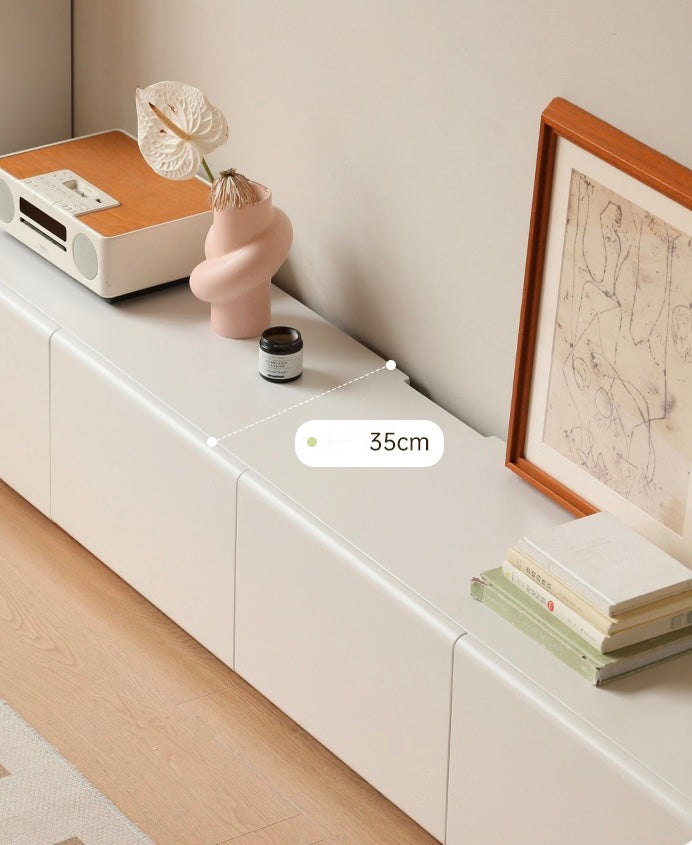Poplar Solid Wood Floor TV Cabinet Cream Style.