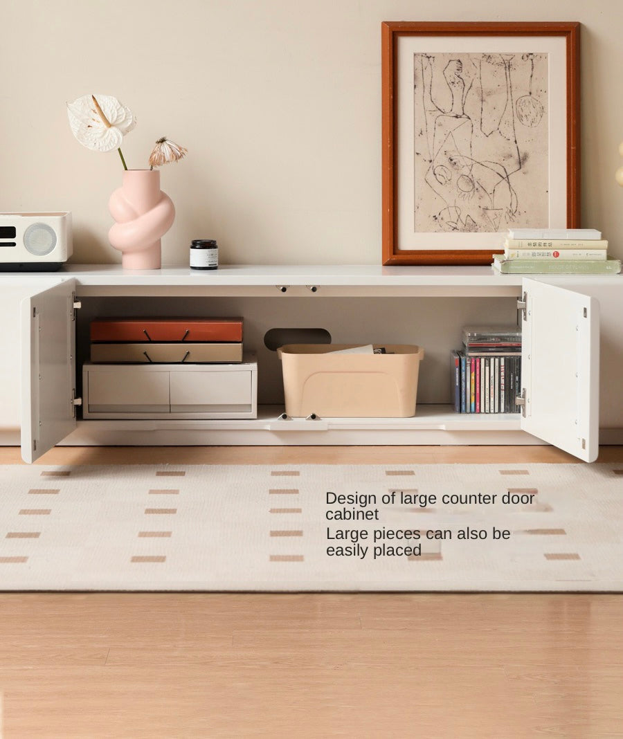 Poplar Solid Wood Floor TV Cabinet Cream Style.