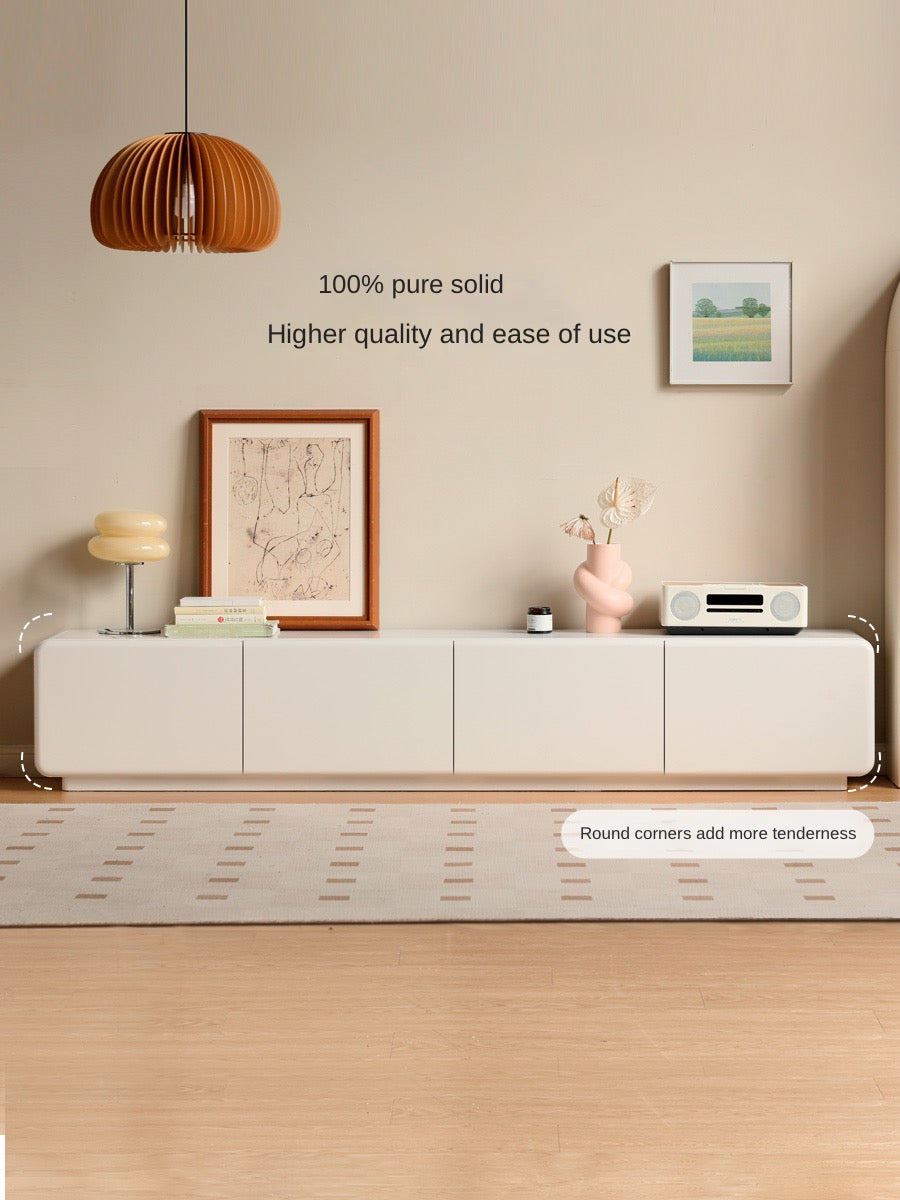 Poplar Solid Wood Floor TV Cabinet Cream Style.