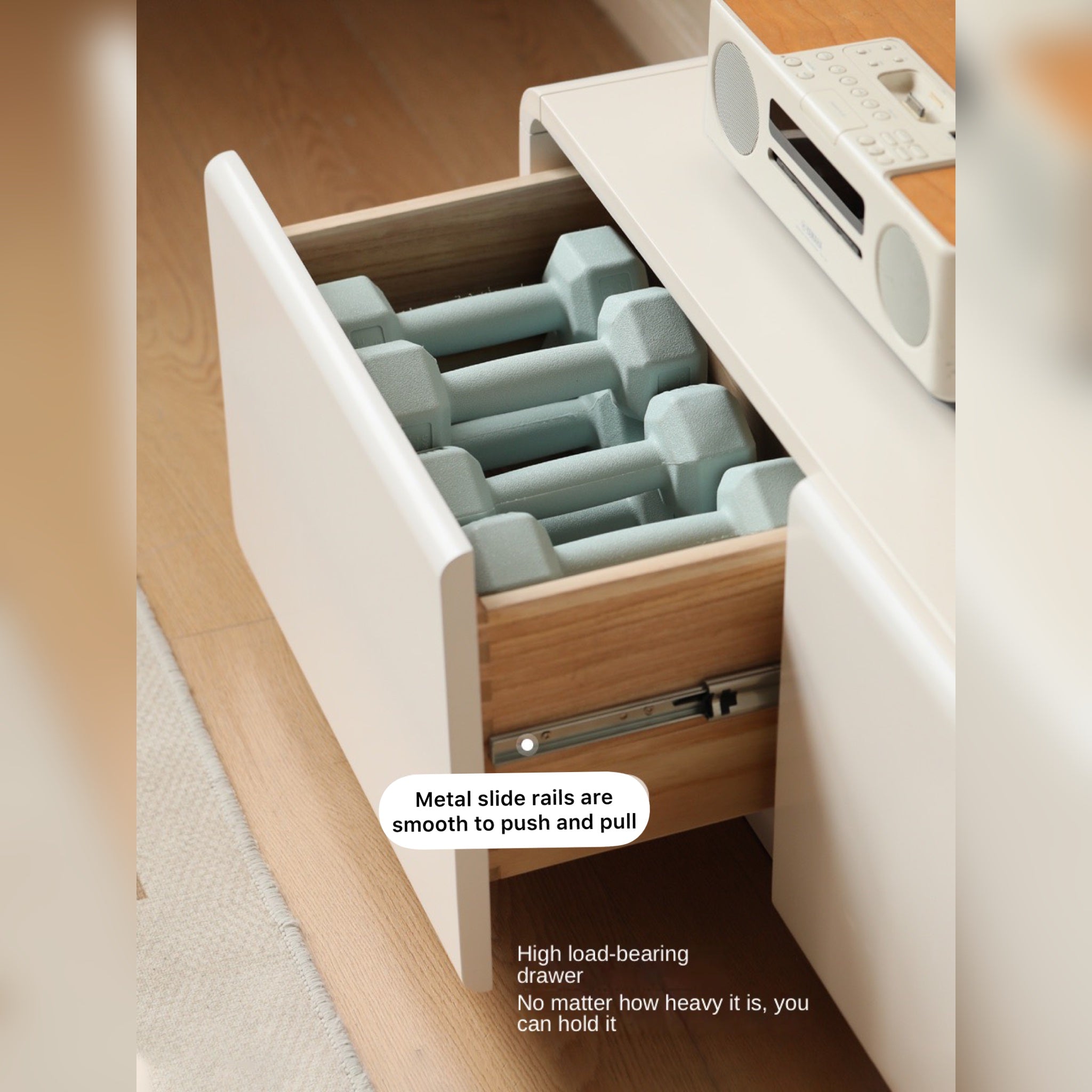 Poplar Solid Wood Floor TV Cabinet Cream Style.