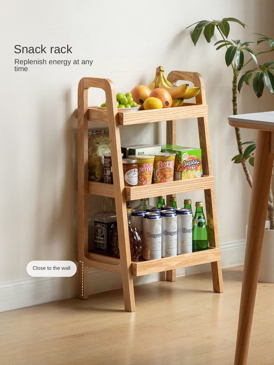 Oak Solid Wood Trapezoidal Three-Tier Bookshelf, Side Table