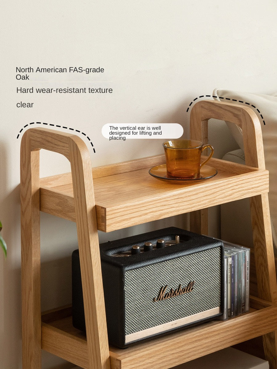 Oak Solid Wood Trapezoidal Three-Tier Bookshelf, Side Table