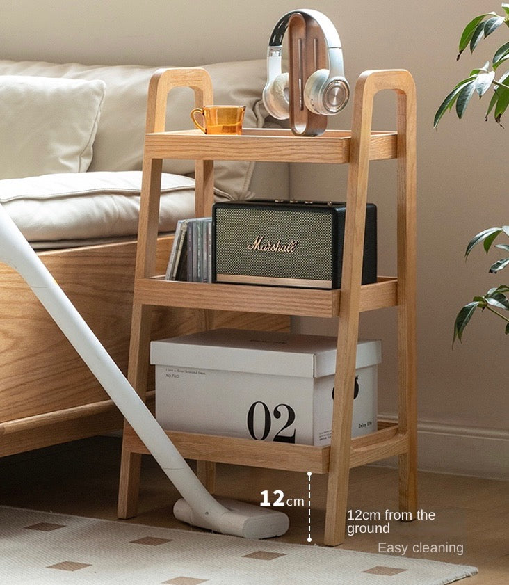 Oak Solid Wood Trapezoidal Three-Tier Bookshelf, Side Table