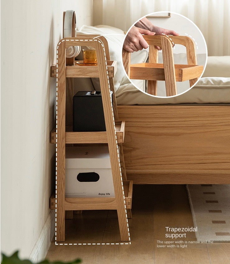 Oak Solid Wood Trapezoidal Three-Tier Bookshelf, Side Table