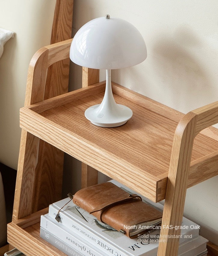 Oak Solid Wood Trapezoidal Three-Tier Bookshelf, Side Table
