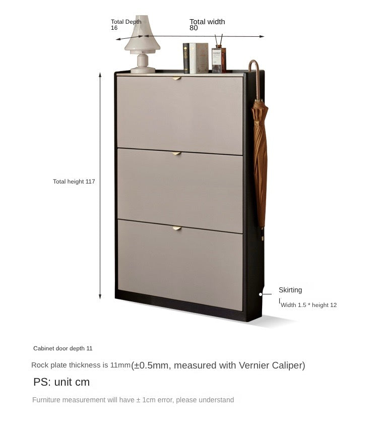Light Luxury Rock Slab Ultra-Thin Shoe Cabinet Poplar-Oak solid wood"