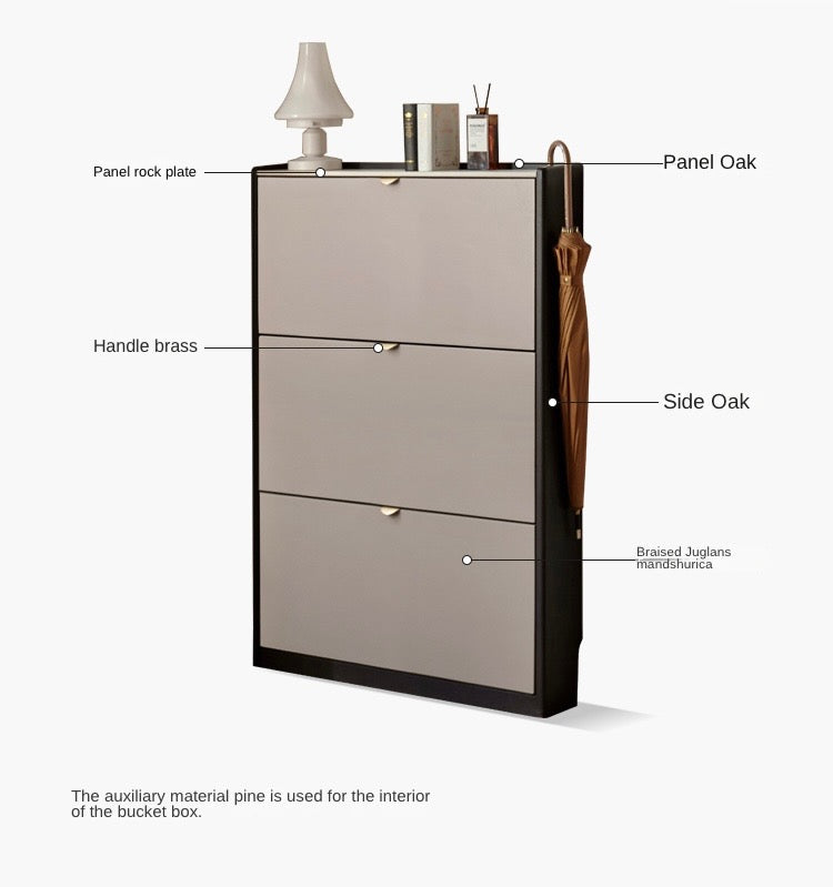 Light Luxury Rock Slab Ultra-Thin Shoe Cabinet Poplar-Oak solid wood"