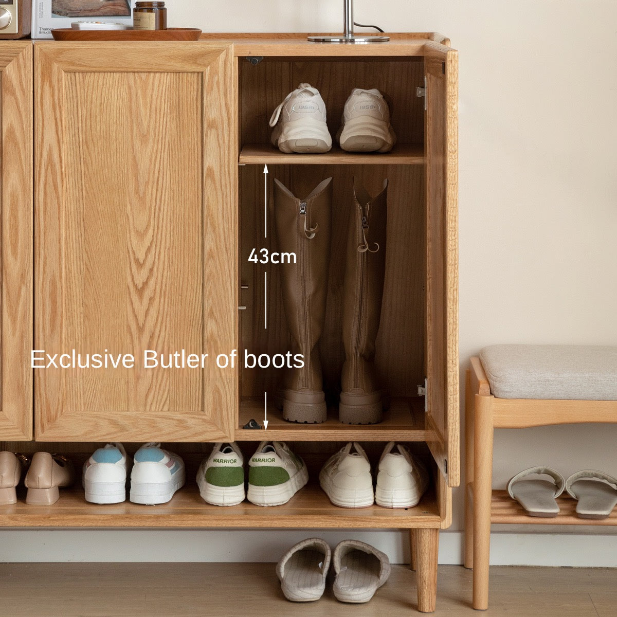 Oak Solid Wood, Solid Rubberwood Shoe Cabinet, Shoe Changing