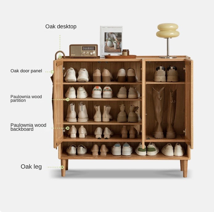 Oak Solid Wood, Solid Rubberwood Shoe Cabinet, Shoe Changing