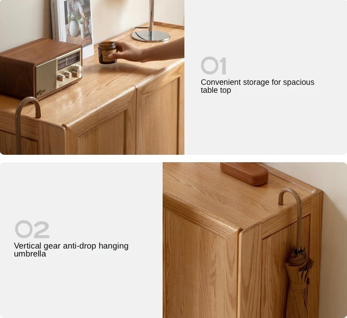 Oak Solid Wood, Solid Rubberwood Shoe Cabinet, Shoe Changing