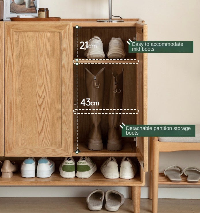 Oak Solid Wood, Solid Rubberwood Shoe Cabinet, Shoe Changing