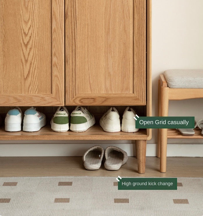 Oak Solid Wood, Solid Rubberwood Shoe Cabinet, Shoe Changing