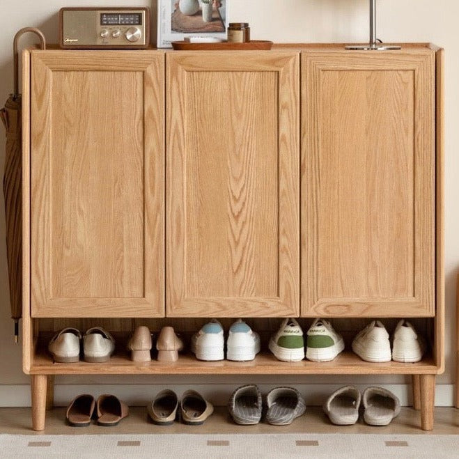 Oak Solid Wood, Solid Rubberwood Shoe Cabinet, Shoe Changing