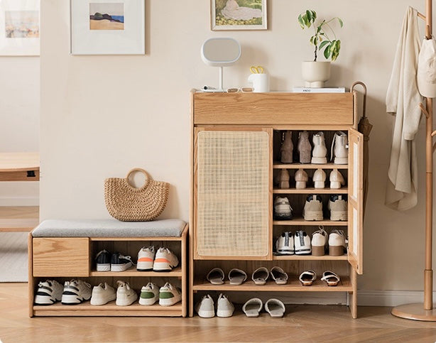 Oak Solid Wood Nordic Rock Slab Shoe Cabinet