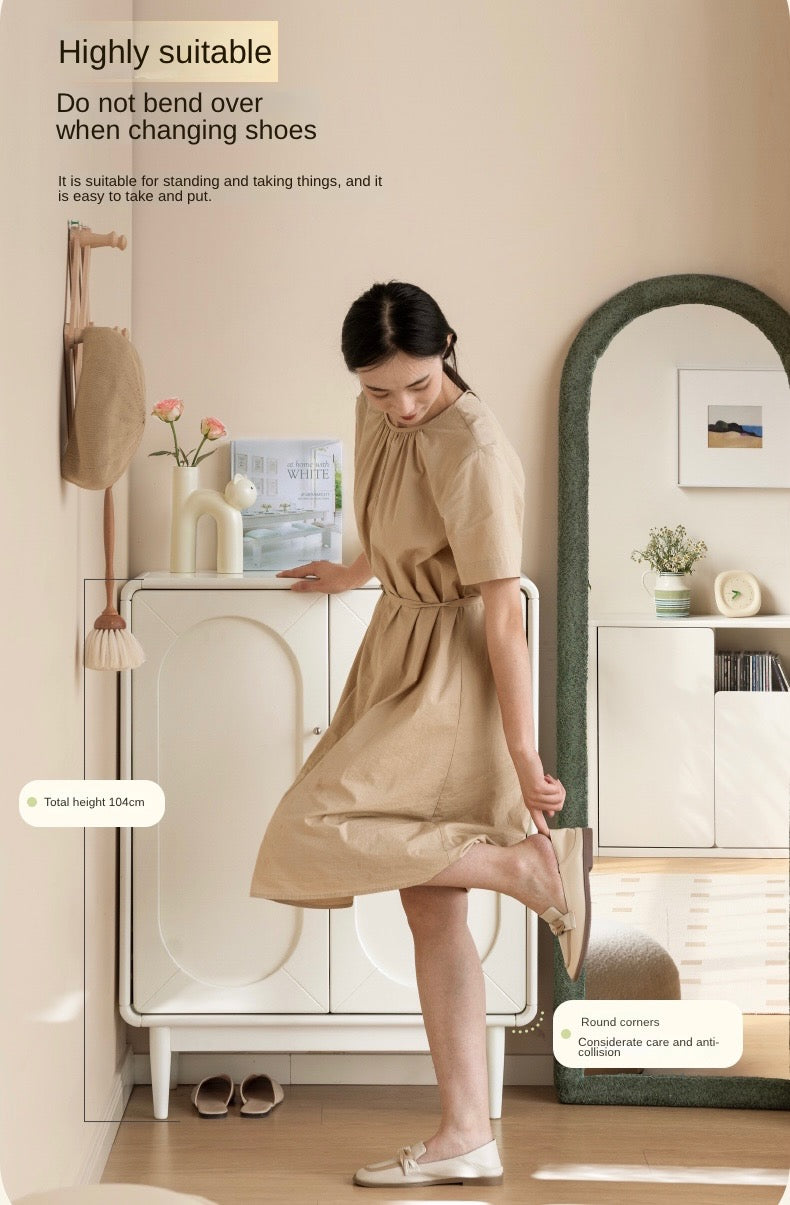 Solid wood cream shoe cabinet "