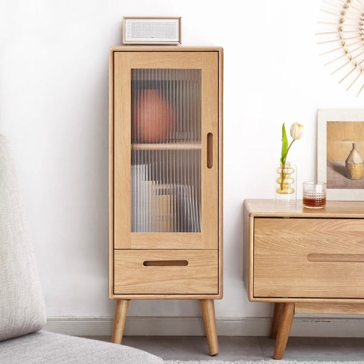 Oak Solid Wood TV High Side Cabinet Glass Door