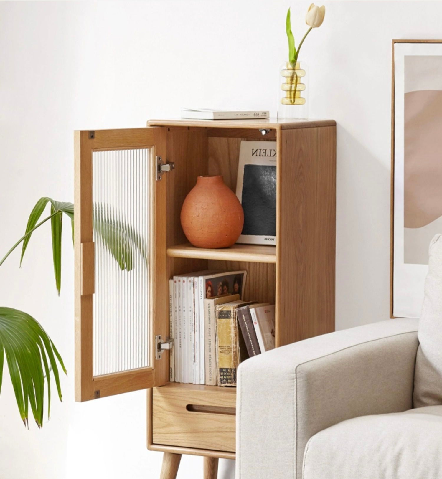 Oak Solid Wood TV High Side Cabinet Glass Door