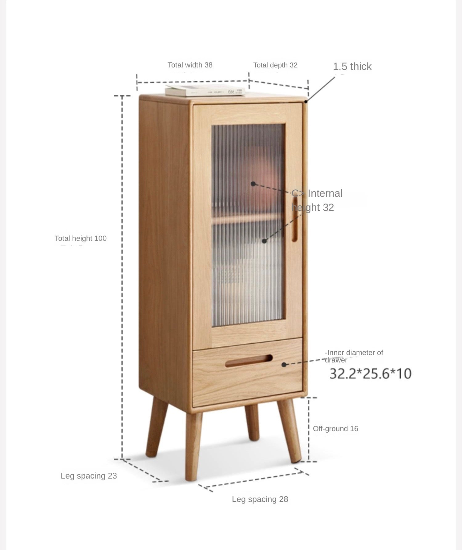 Oak Solid Wood TV High Side Cabinet Glass Door.