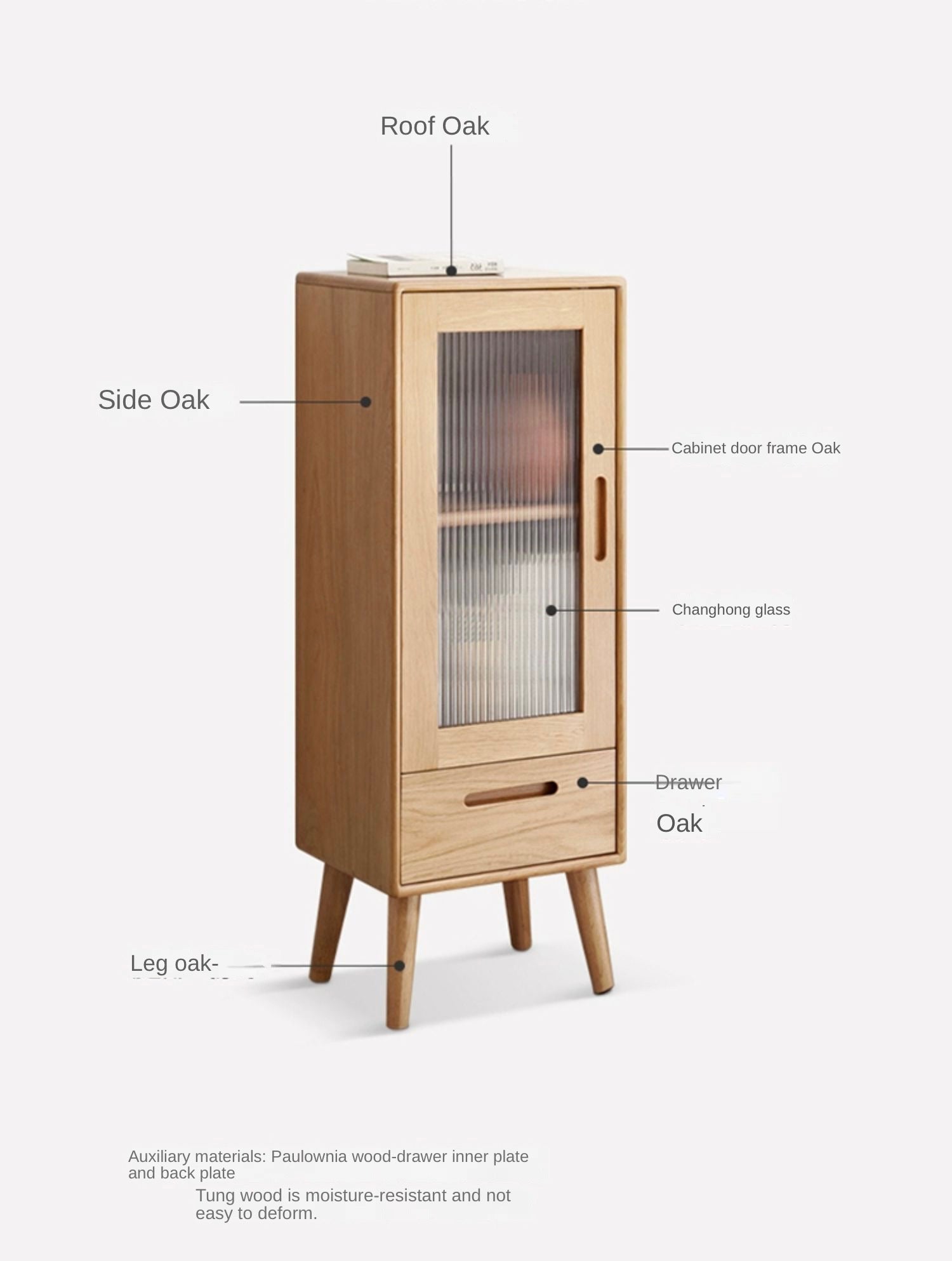 Oak Solid Wood TV High Side Cabinet Glass Door.