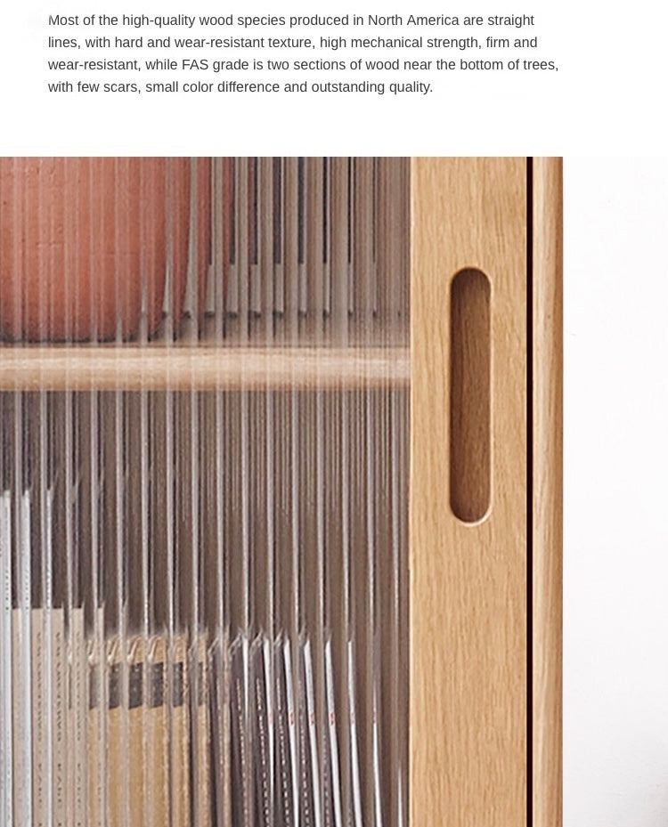 Oak Solid Wood TV High Side Cabinet Glass Door.