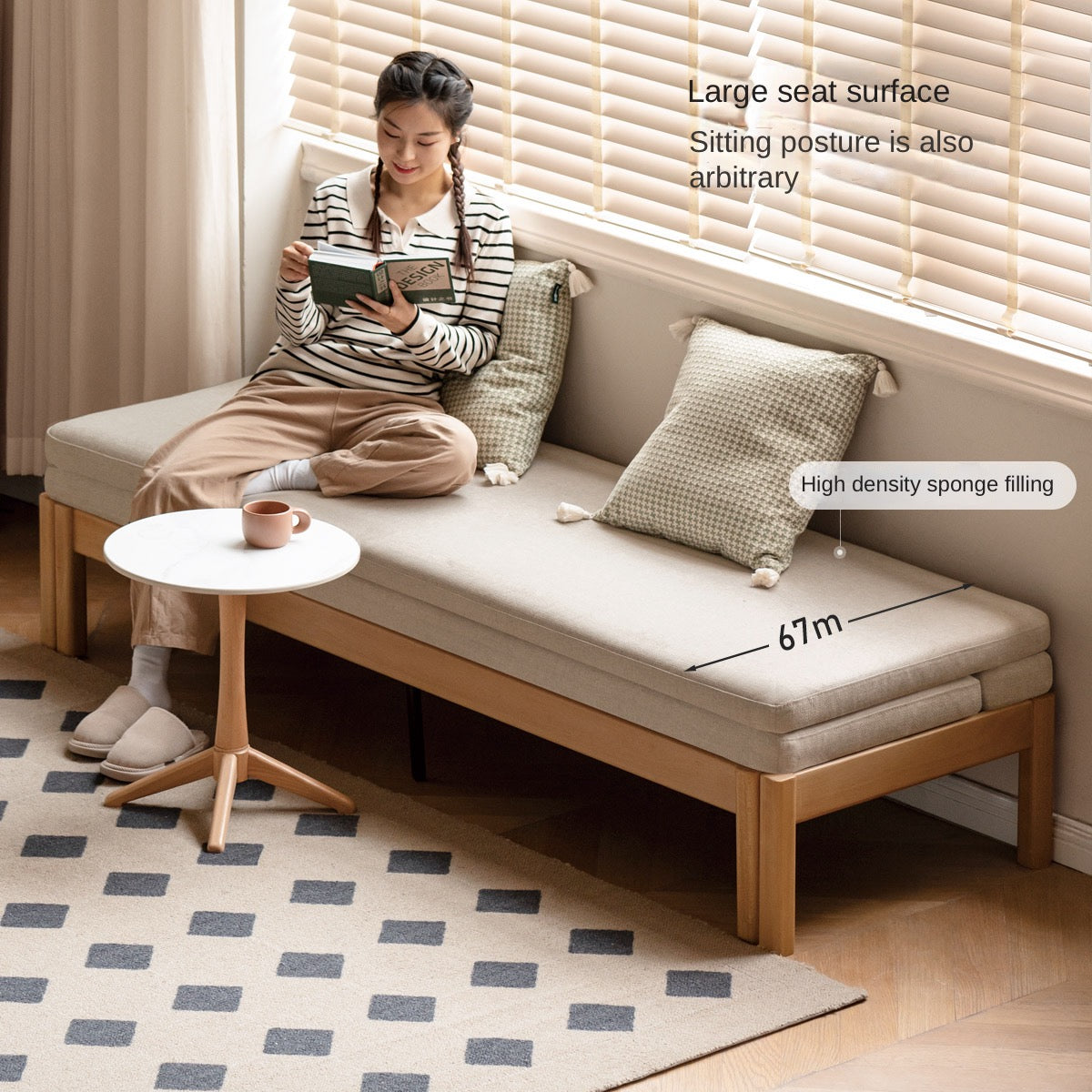 Oak Solid Wood Sofa Bed Folding Multi-functional Telescopic