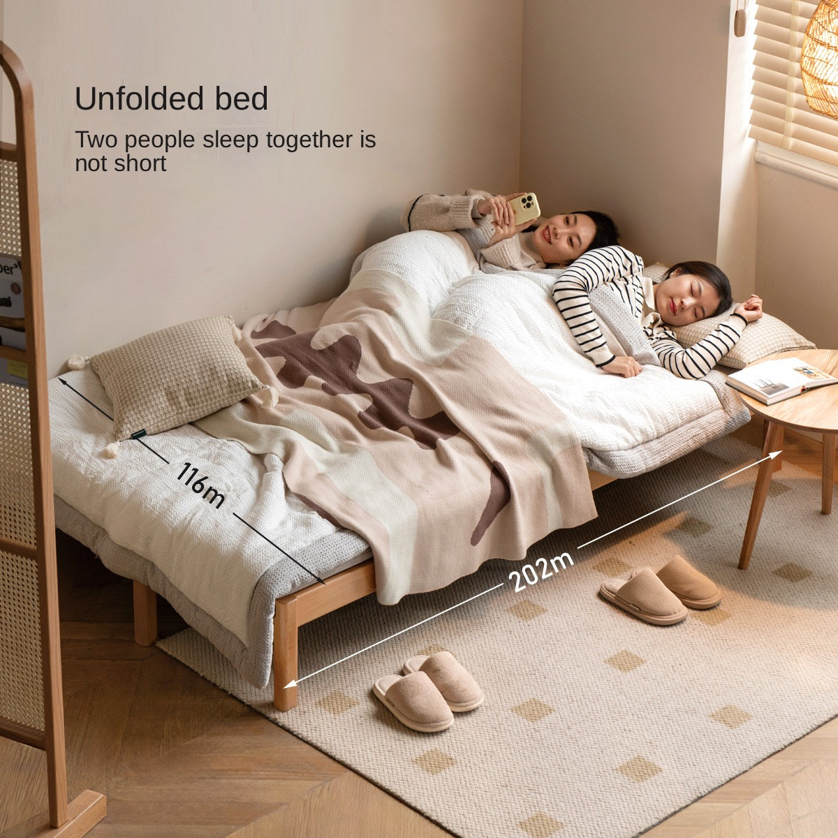 Oak Solid Wood Sofa Bed Folding Multi-functional Telescopic