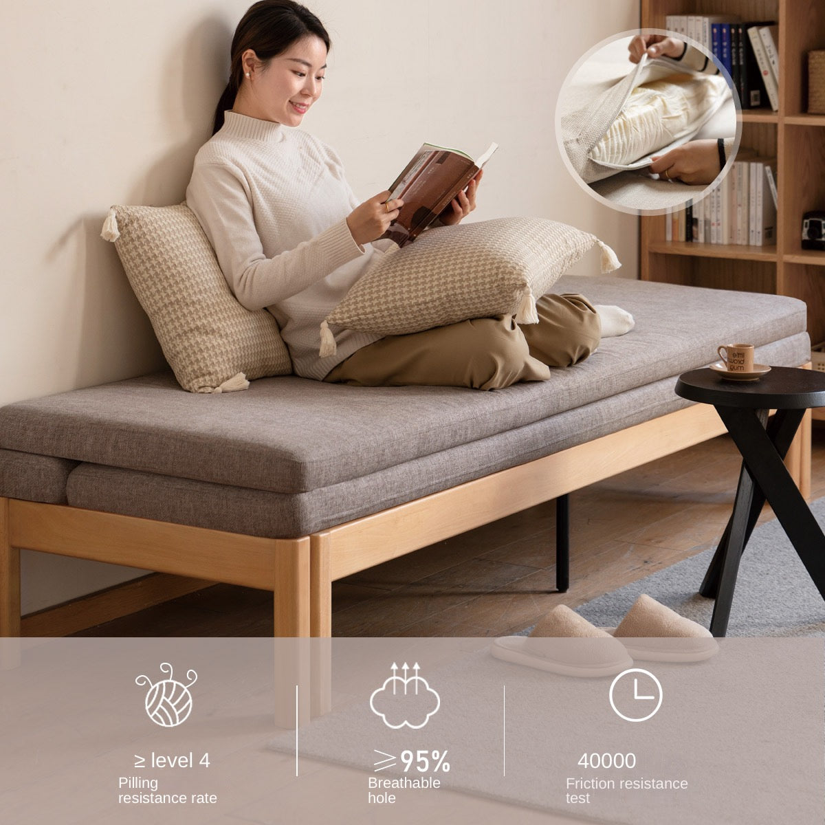 Oak Solid Wood Sofa Bed Folding Multi-functional Telescopic