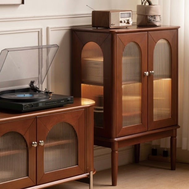 нет Poplar Solid Wood Side Cabinet French Retro Glass With Lights