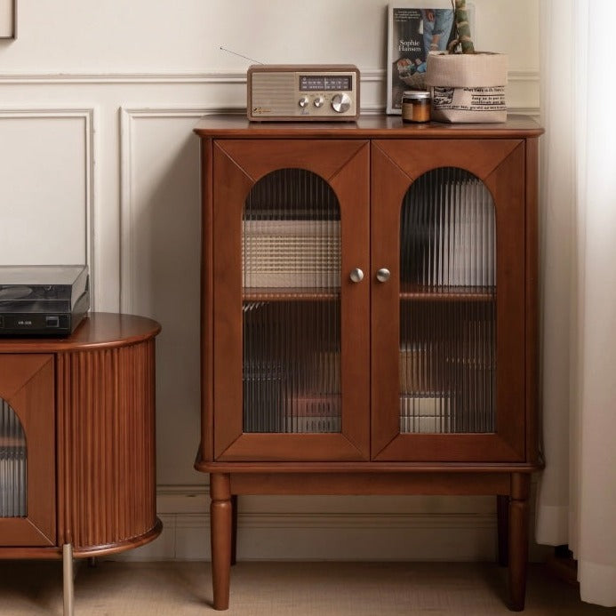 нет Poplar Solid Wood Side Cabinet French Retro Glass With Lights