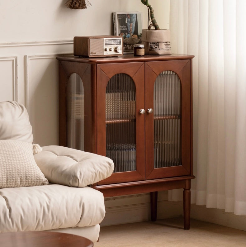 нет Poplar Solid Wood Side Cabinet French Retro Glass With Lights