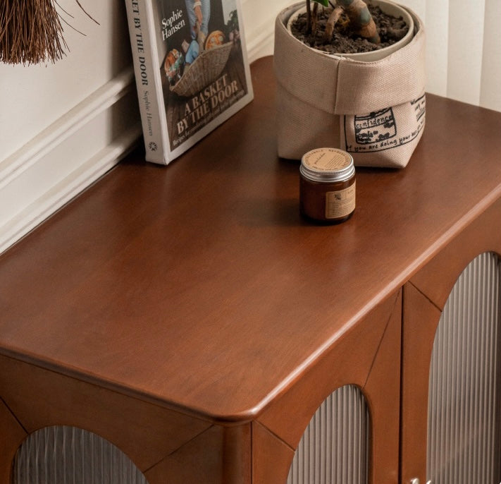 нет Poplar Solid Wood Side Cabinet French Retro Glass With Lights