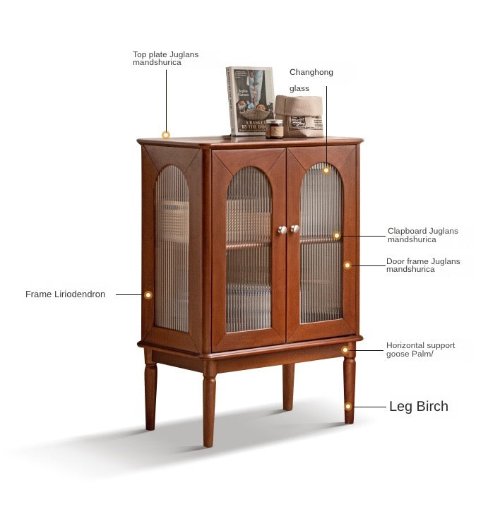 нет Poplar Solid Wood Side Cabinet French Retro Glass With Lights