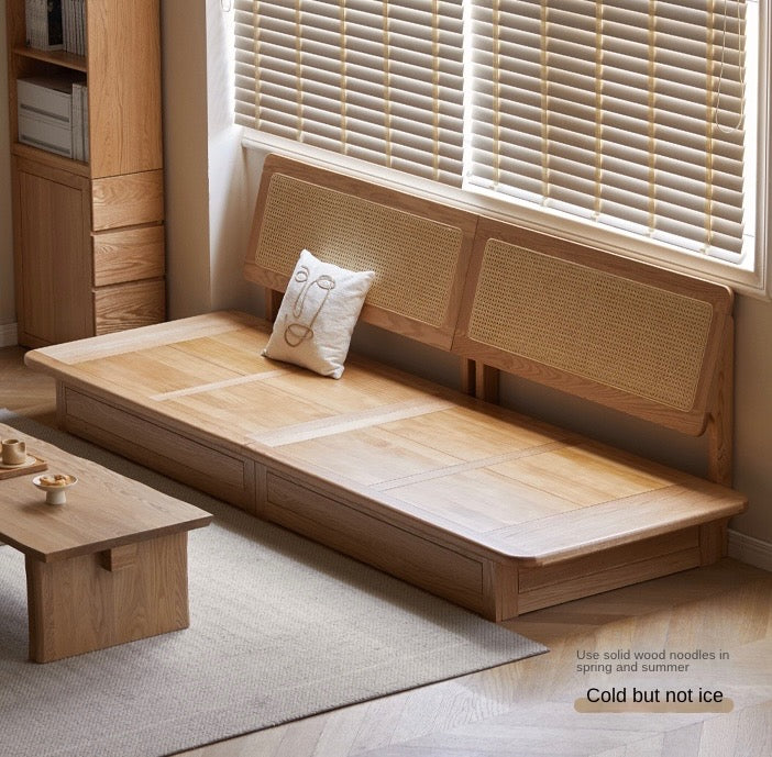 Oak Solid Wood Gravel White Cotton Linen Storage dual-use Sofa