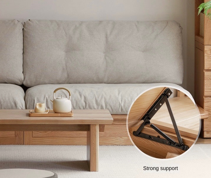 Oak Solid Wood Gravel White Cotton Linen Storage dual-use Sofa