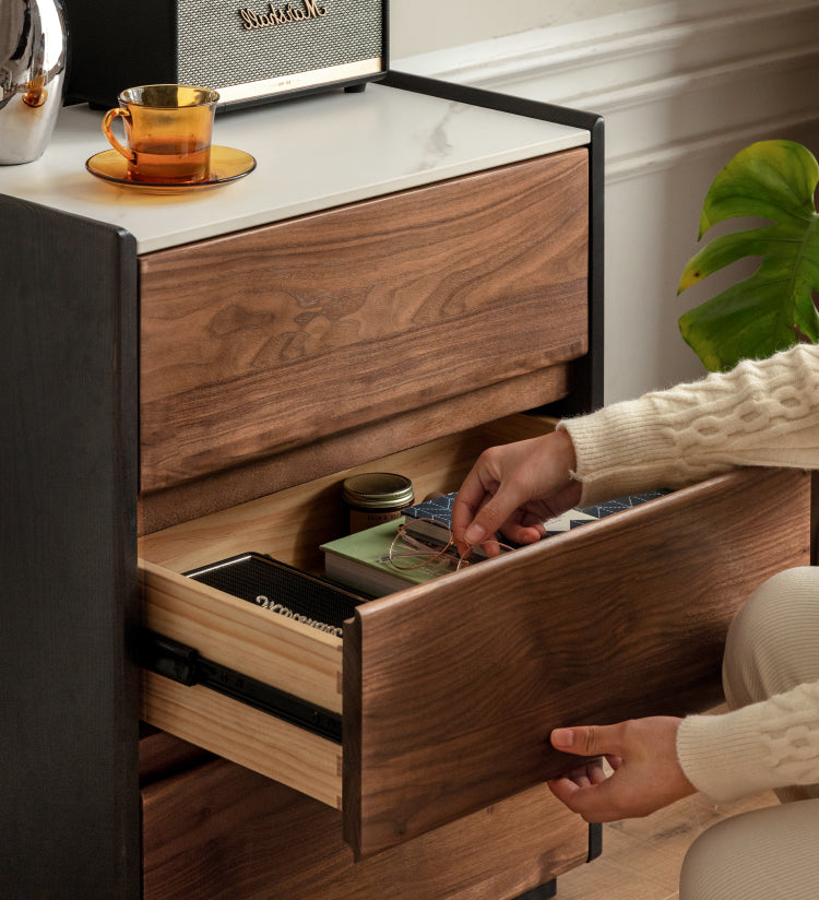 нет Black Walnut Solid Wood Slate Side Cabinet