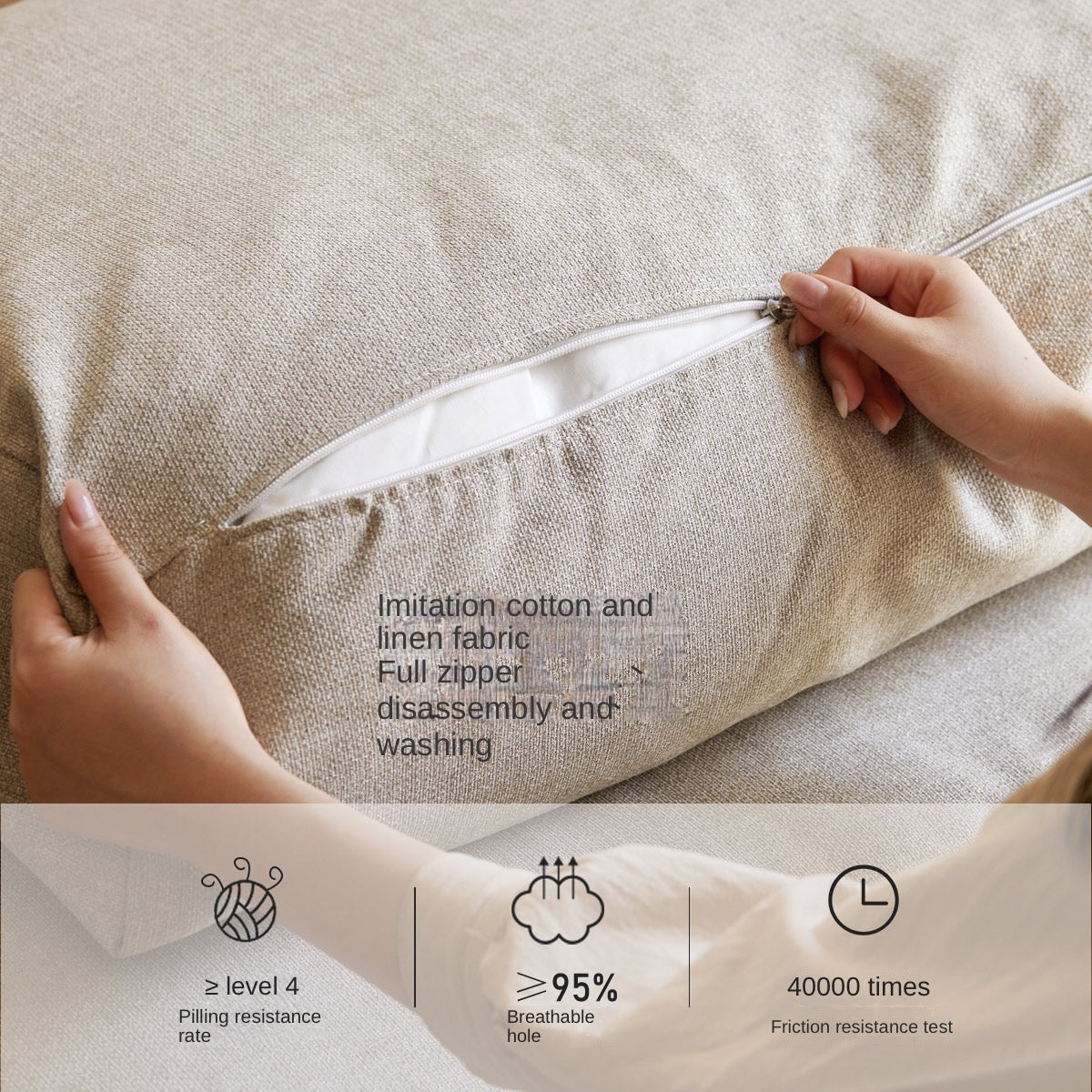 Oak Solid Wood Gravel White Cotton Linen Storage dual-use Sofa