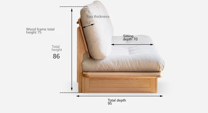 Oak Solid Wood Gravel White Cotton Linen Storage dual-use Sofa