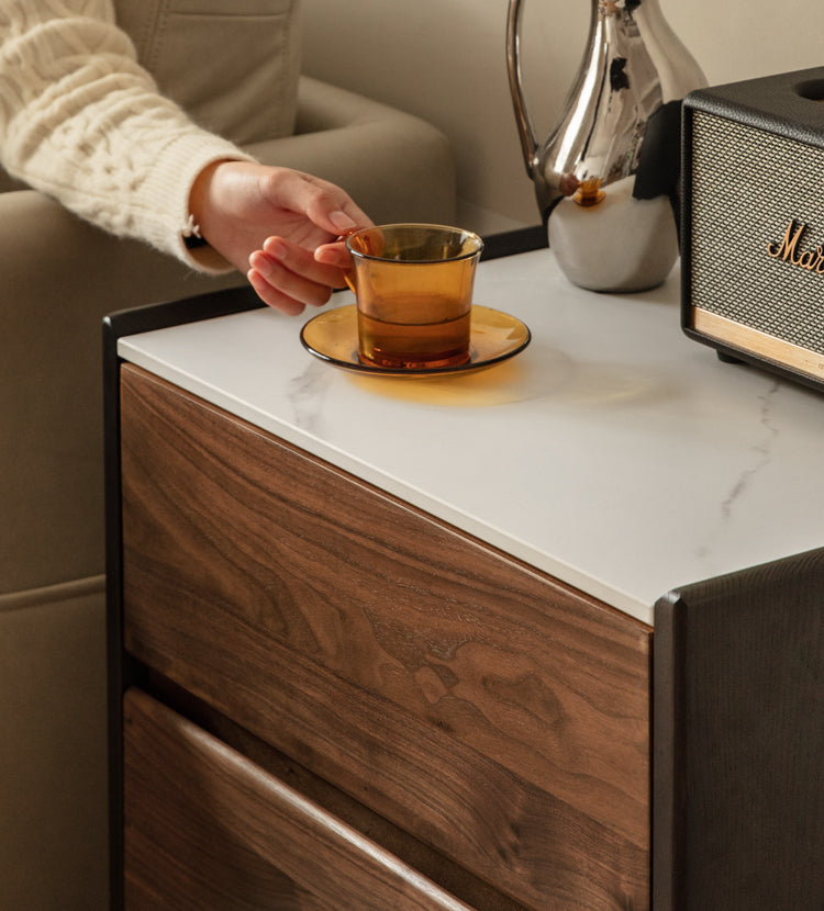 нет Black Walnut Solid Wood Slate Side Cabinet