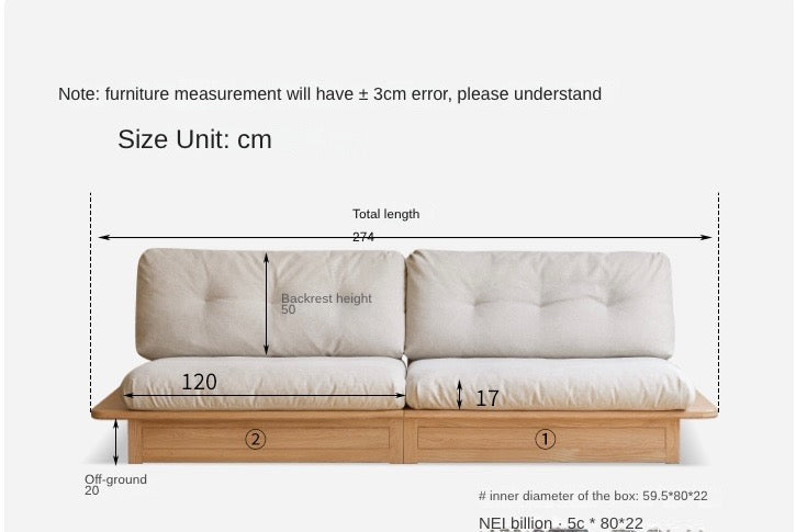 Oak Solid Wood Gravel White Cotton Linen Storage dual-use Sofa