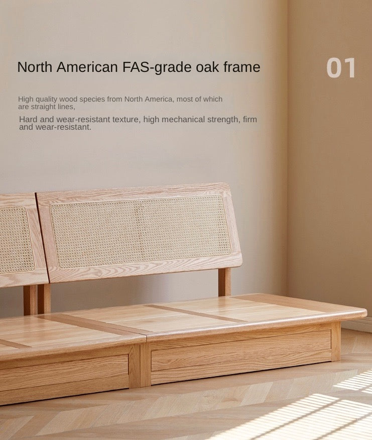 Oak Solid Wood Gravel White Cotton Linen Storage dual-use Sofa